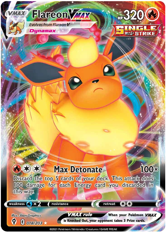 (S) Pokemon Card Evolving Skies 18/203 018/203 Flareon VMAX Ultra Rare *M*