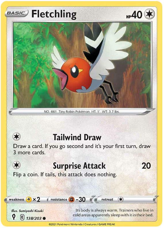 Pokemon Card Evolving Skies 138/203 138/203 Fletchling Common