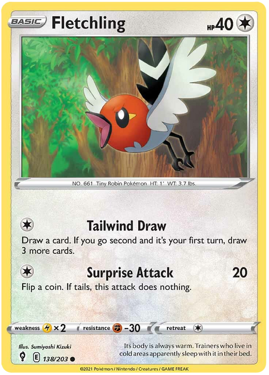 Pokemon Card Evolving Skies 138/203 138/203 Fletchling Common