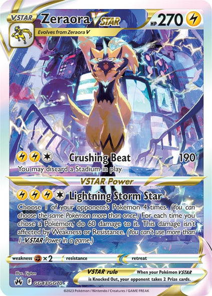 Pokemon Card Crown Zenith Galarian Gallery GG43/GG70 Zeraora VSTAR Ultra Rare *MINT*