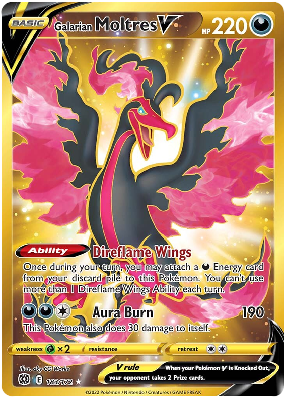 Pokemon Card Brilliant Stars 183/172 Galarian Moltres V Secret Rare