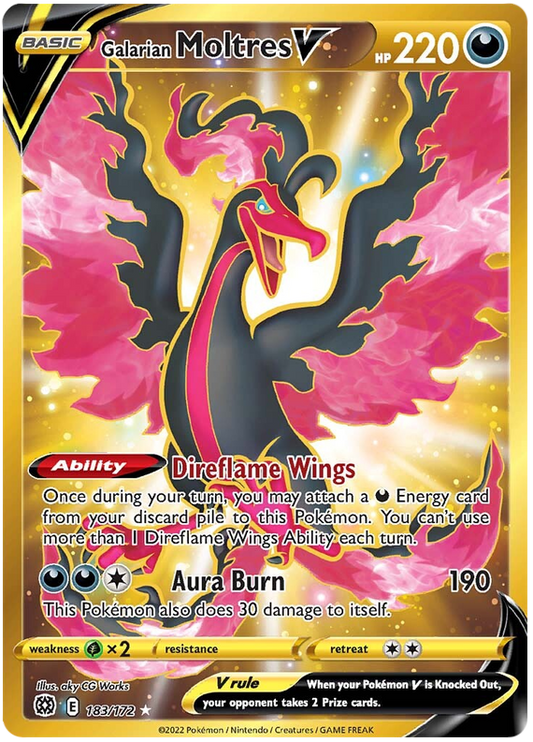 Pokemon Card Brilliant Stars 183/172 Galarian Moltres V Secret Rare