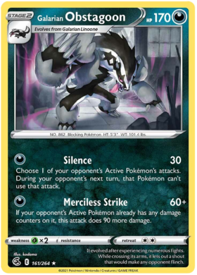 Pokemon Card Fusion Strike 161/264 Galarian Obstagoon Holo Sjælden