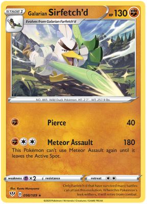 <transcy>Pokemon Card Darkness Alaze 98/189 098/189 Galarian Sirfetch'd Rare</transcy>