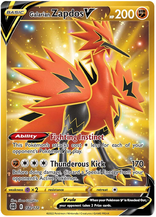 Pokemon Card Brilliant Stars 182/172 Galarian Zapdos V Secret Rare