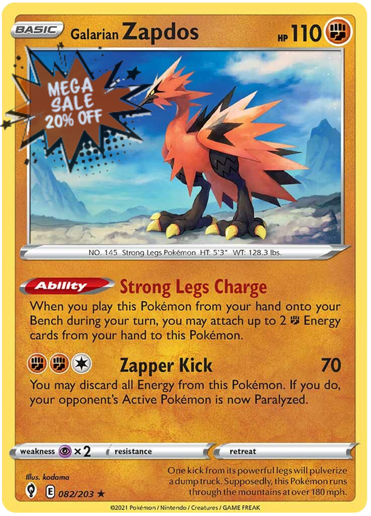 Pokemon Card Evolving Skies 82/203 082/203 Galarian Zapdos Holo Rare