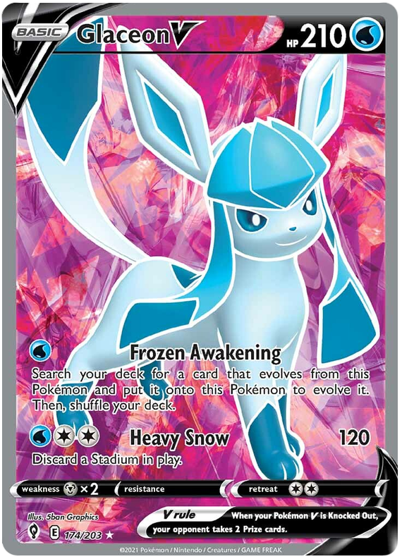 لعبة Pokemon Card Evolution Skies 174/203 174/203 Glaceon V Full Art * M *