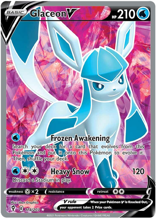 لعبة Pokemon Card Evolution Skies 174/203 174/203 Glaceon V Full Art * M *