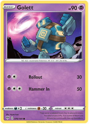 <transcy>Pokemon Card Darkness Alaze 76/189 076/189 Golett Common</transcy>