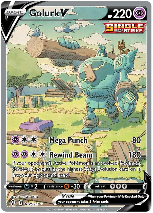 لعبة Pokemon Card Evolution Skies 182/203 182/203 Golurk V Full Art * M *