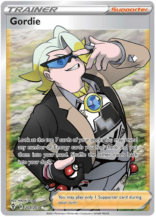 (S) Pokemon Card Evolving Skies 201/203 201/203 Gordie Supporter Full Art *M*