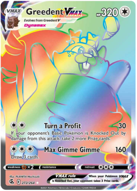 بطاقة Pokemon Fusion Strike 272/264 Greedent VMAX Hyper Rare