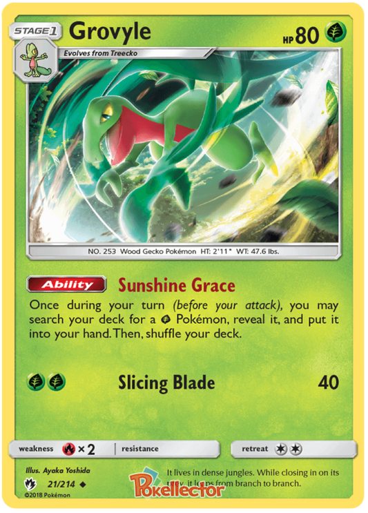 Pokemon Card Lost Thunder 21/214 021/214 Grovyle Uncommon *MINT*