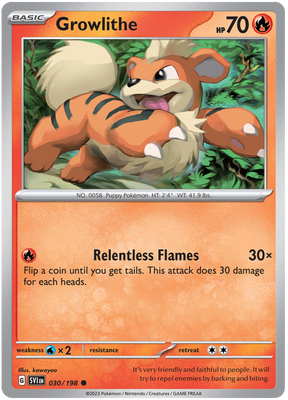 Pokemon Card Scarlet & Violet 030/198 30/198 Growlithe Common *MINT*