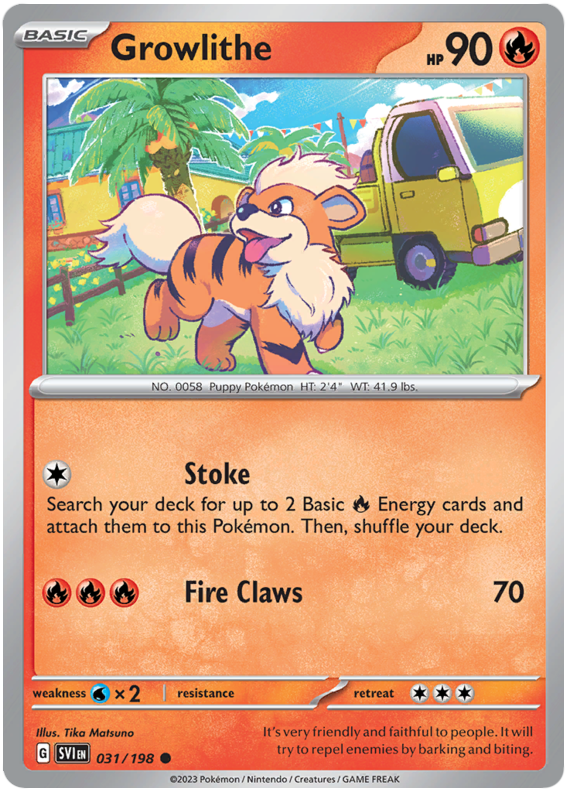 Pokemon Card Scarlet & Violet 031/198 31/198 Growlithe Common *MINT*