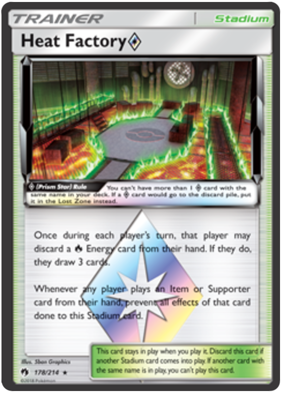 Pokemon Card Lost Thunder 178/214 Heat Factory Prism Star Stadium Prism Rare *MINT*