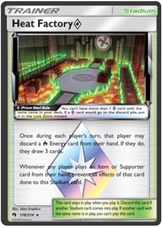 Pokemon Card Lost Thunder 178/214 Heat Factory Prism Star Stadium Prism Rare *MINT*