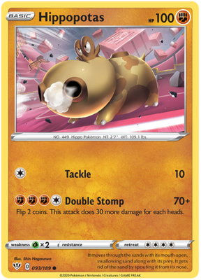 Pokemon Card Darkness Ablaze 93/189 093/189 Hippopotas Common