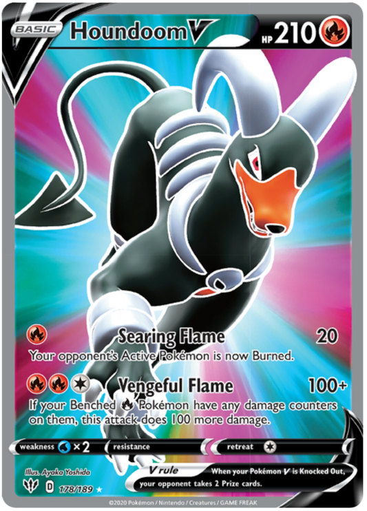 <transcy>بطاقة بوكيمون الظلام المشتعلة 178/189 178/189 Houndoom V Full Art</transcy>