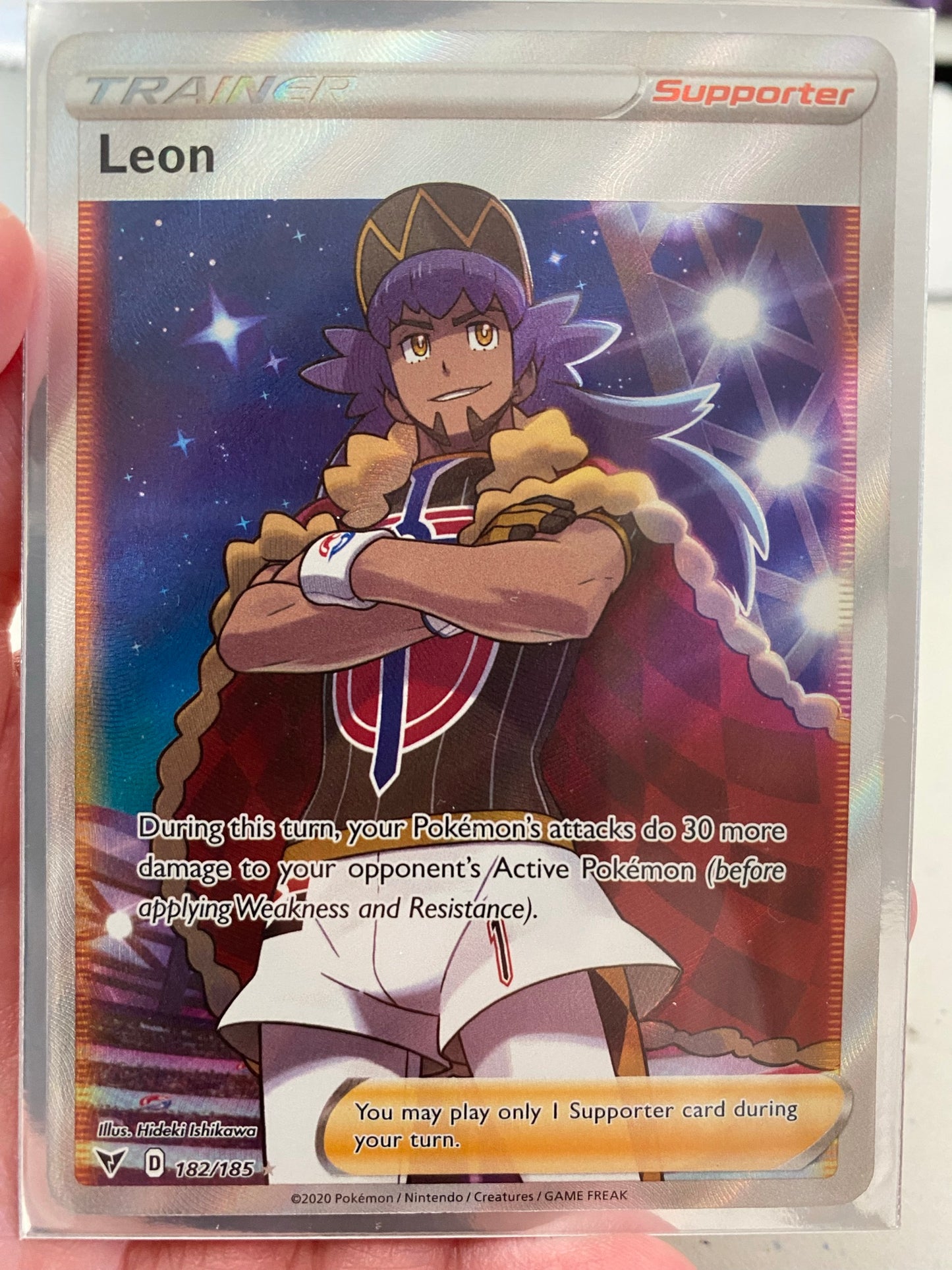 (S) Pokemon Card Vivid Voltage 182/185 Leon Supporter Full Art *M*