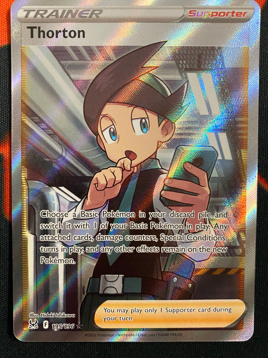 Pokemon Card Lost Origin 195/196 Thorton Supporter Full Art *MINT*