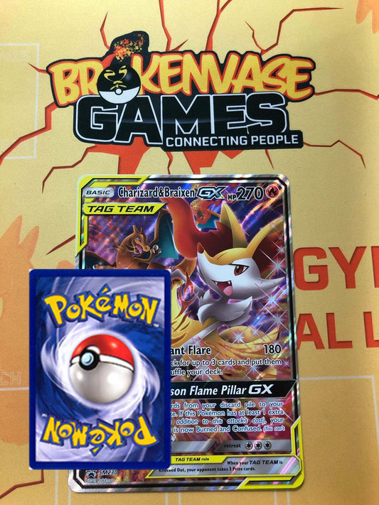 <transcy>بطاقة بوكيمون SM 230 Charizard &amp; Braixen Tag Team GX JUMBO كبيرة الحجم بلاك ستار برومو</transcy>