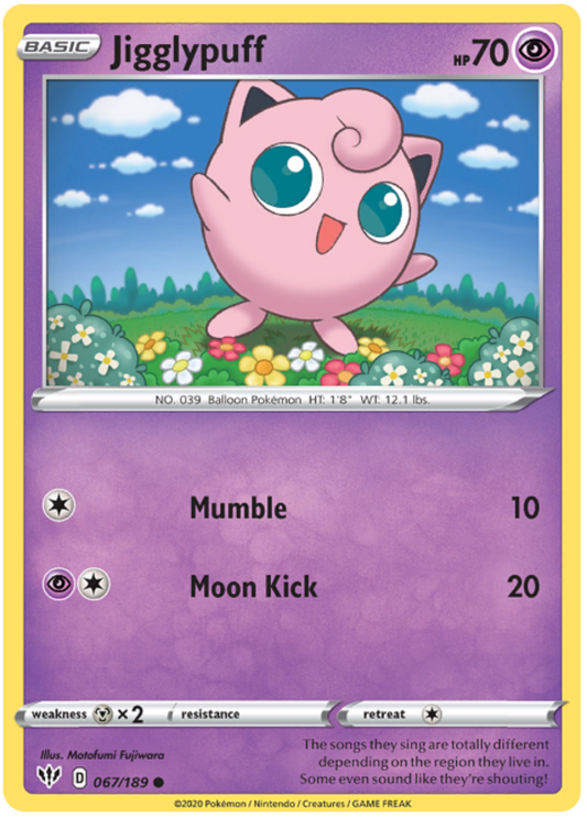 Pokemon Card Darkness Ablaze 67/189 067/189 Jigglypuff Common