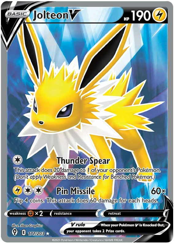 لعبة Pokemon Card Evolution Skies 177/203 177/203 Jolteon V Full Art * M *