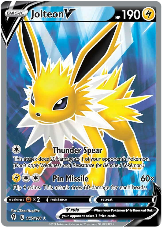 لعبة Pokemon Card Evolution Skies 177/203 177/203 Jolteon V Full Art * M *