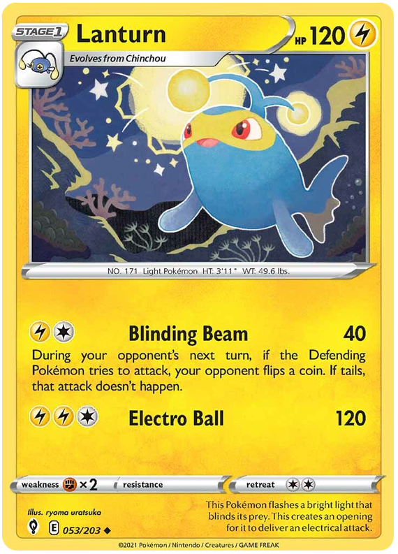 Pokemon Card Evolving Skies 53/203 053/203 Lanturn Uncommon