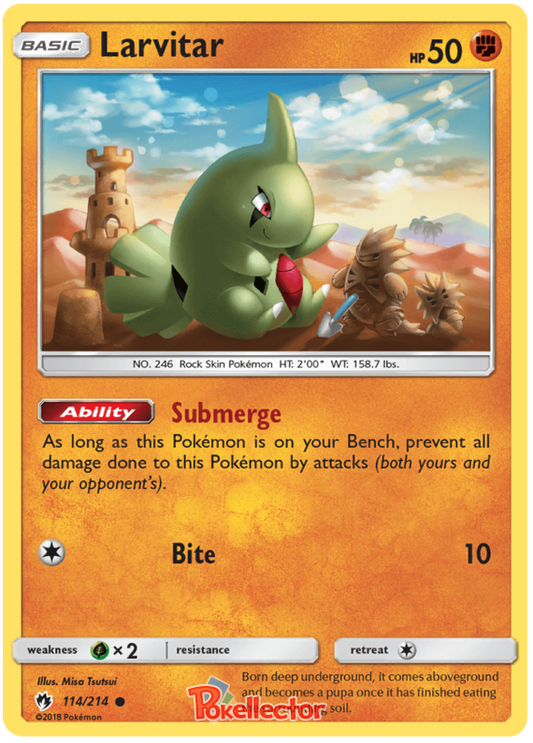 Pokemon Card Lost Thunder 114/214 Larvitar Common *MINT*