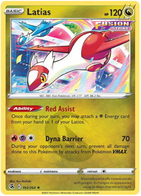 Pokemon Card Fusion Strike 193/264 Latias Rare