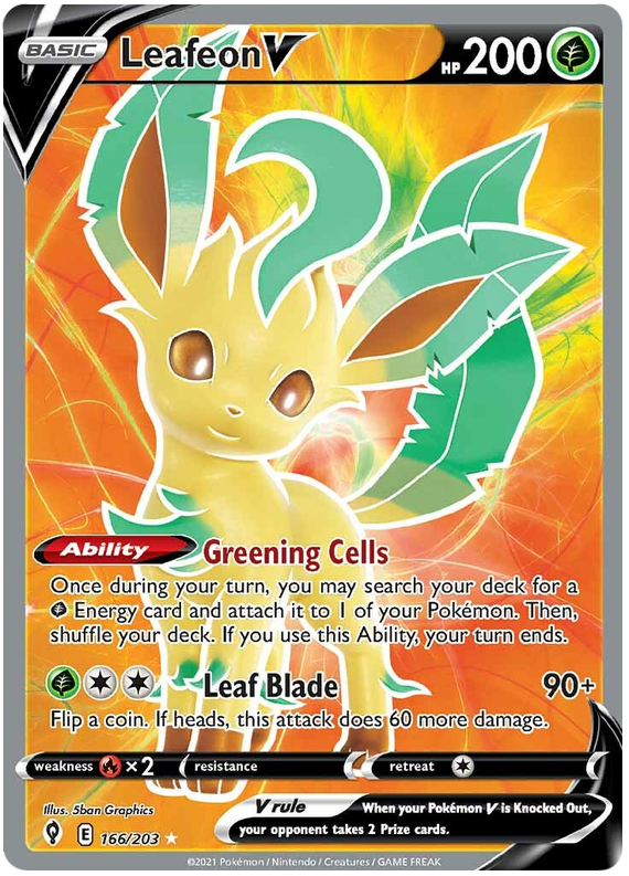 Pokemon Card Evolving Skies 166/203 166/203 Leafeon V Full Art *M*