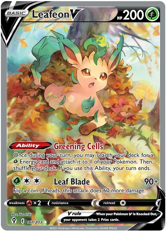 لعبة Pokemon Card Evolution Skies 167/203 167/203 Leafeon V Full Art * M *