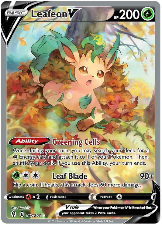 لعبة Pokemon Card Evolution Skies 167/203 167/203 Leafeon V Full Art * M *