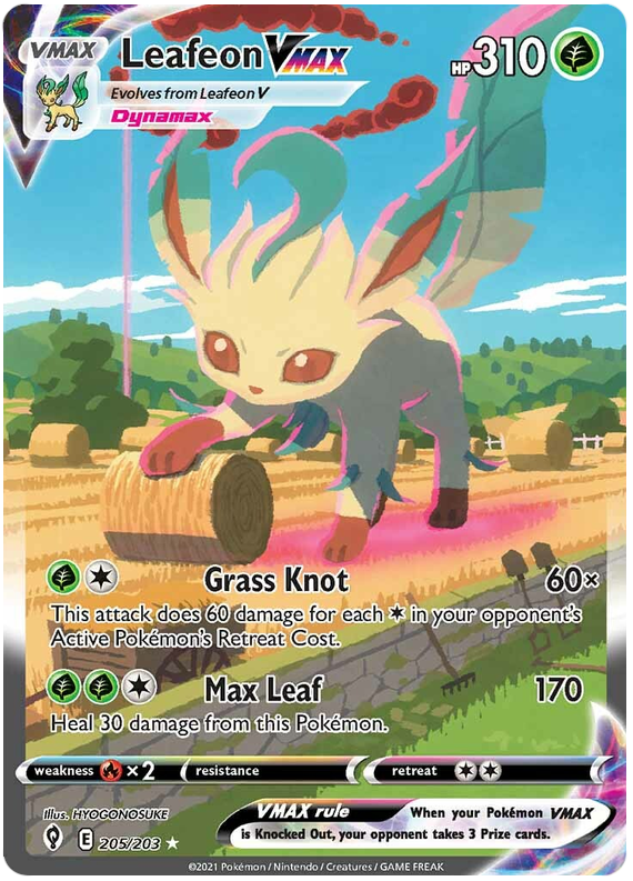 <transcy>بطاقة بوكيمون تتطور السماء 205/203205/203 Leafeon VMAX Secret Rare</transcy>