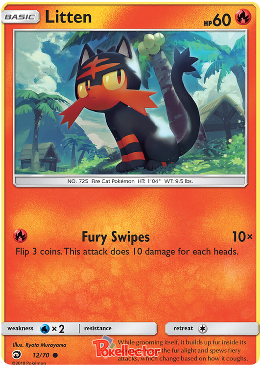 <transcy>Pokemon Card Dragon Majesty 12/070 012/070 Litten Common</transcy>