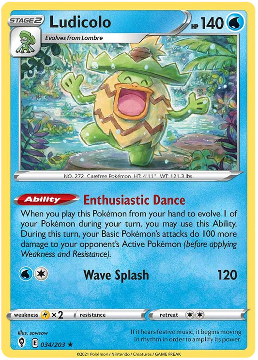 Pokemon Card Evolving Skies 34/203 034/203 Ludicolo Holo Rare