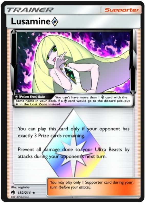 Pokemon Card Lost Thunder 182/214 Lusamine Prism Star Supporter Prism Rare *MINT*