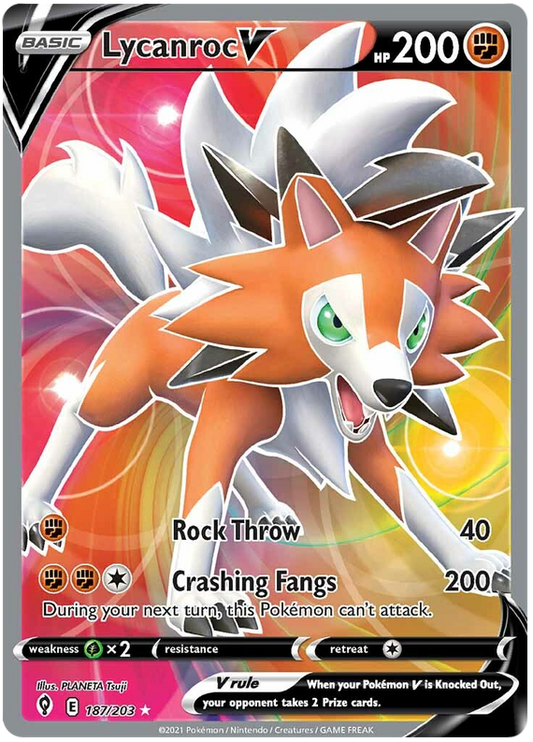 لعبة Pokemon Card Evolution Skies 187/203 187/203 Lycanroc V Full Art * M *