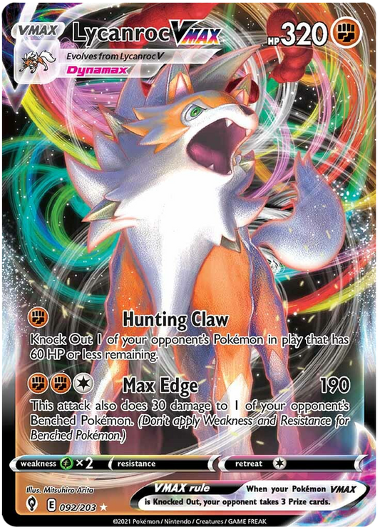 (S) Pokemon Card Evolving Skies 92/203 092/203 Lycanroc VMAX Ultra Rare *M*