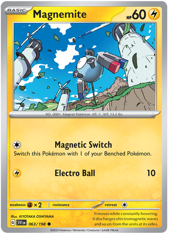 Pokemon Card Scarlet & Violet 063/198 63/198 Magnemite Common *MINT*