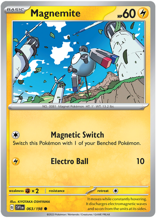 Pokemon Card Scarlet & Violet 063/198 63/198 Magnemite Common *MINT*