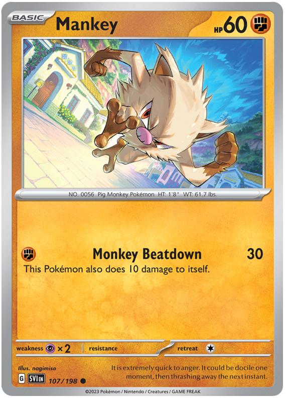 Pokemon Card Scarlet & Violet 107/198 Mankey Common *MINT*