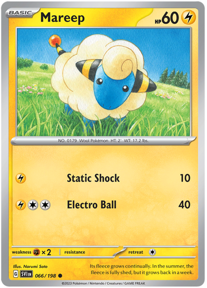 Pokemon Card Scarlet & Violet 066/198 66/198 Mareep Common *MINT*