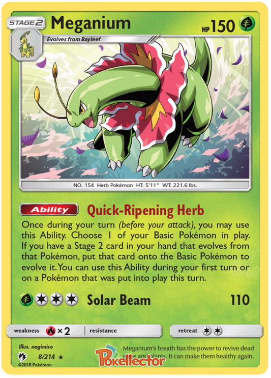Pokemon Card Lost Thunder 8/214 008/214 Meganium Holo Rare *MINT*