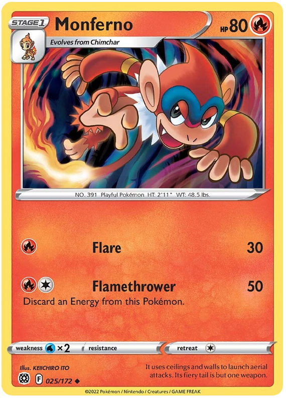 Pokemon Card Brilliant Stars 025/172 25/172 Monferno Uncommon