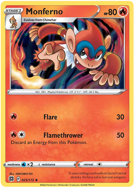 Pokemon Card Brilliant Stars 025/172 25/172 Monferno Uncommon