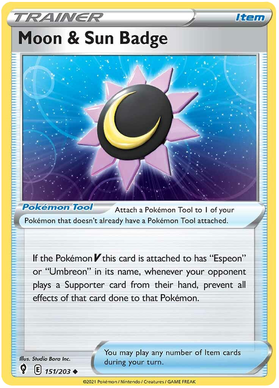 Pokemon Card Evolving Skies 151/203 151/203 Moon & Sun Badge Item Uncommon