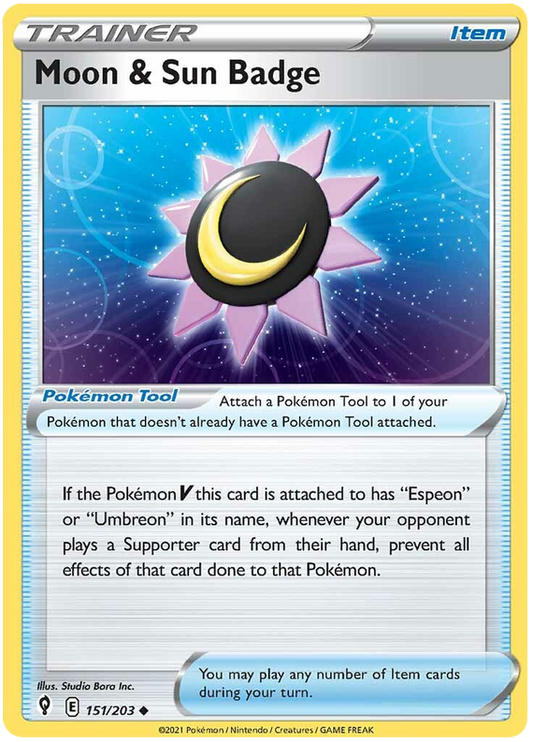 Pokemon Card Evolving Skies 151/203 151/203 Moon & Sun Badge Item Uncommon